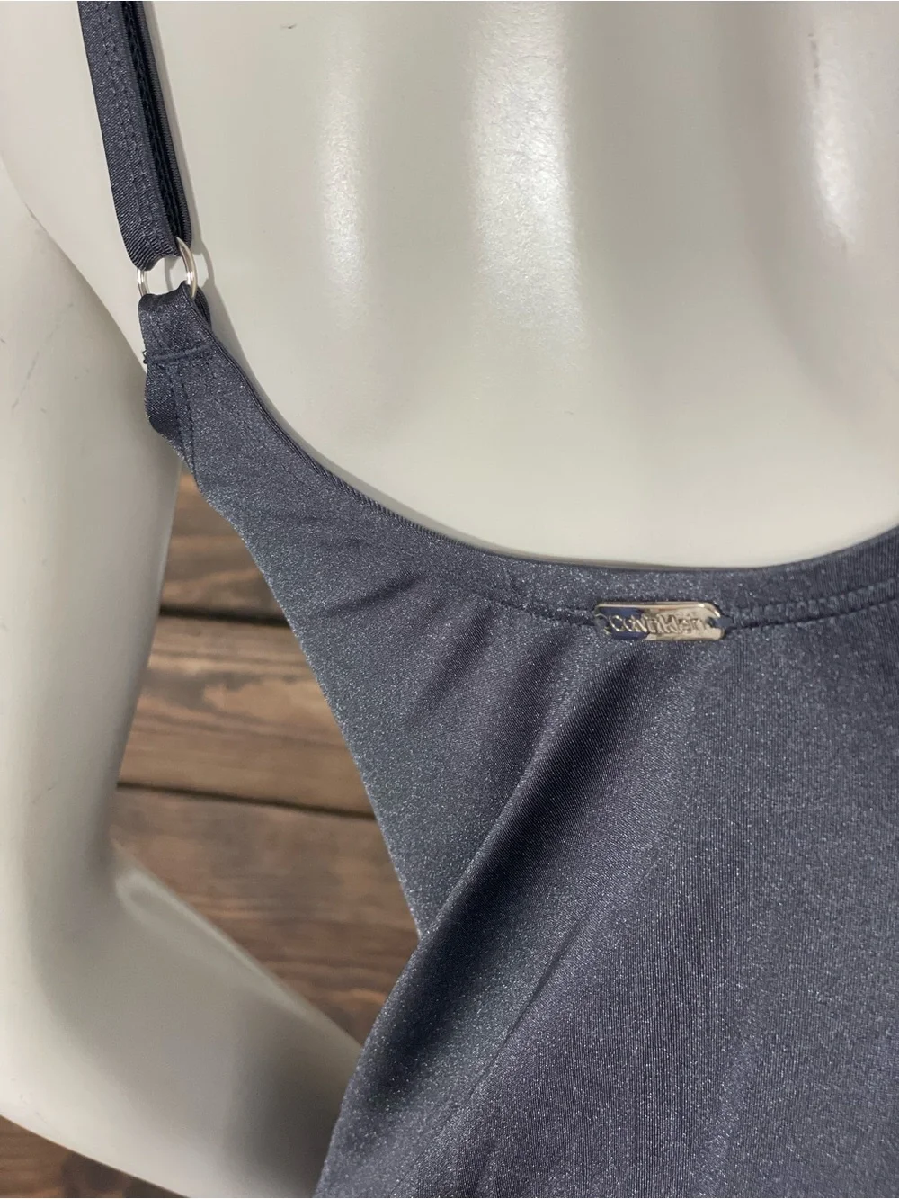 Calvin Klein | Metallic‎ Grey Ruched Pleated One-Piece Swimsuit Scoop Neckline